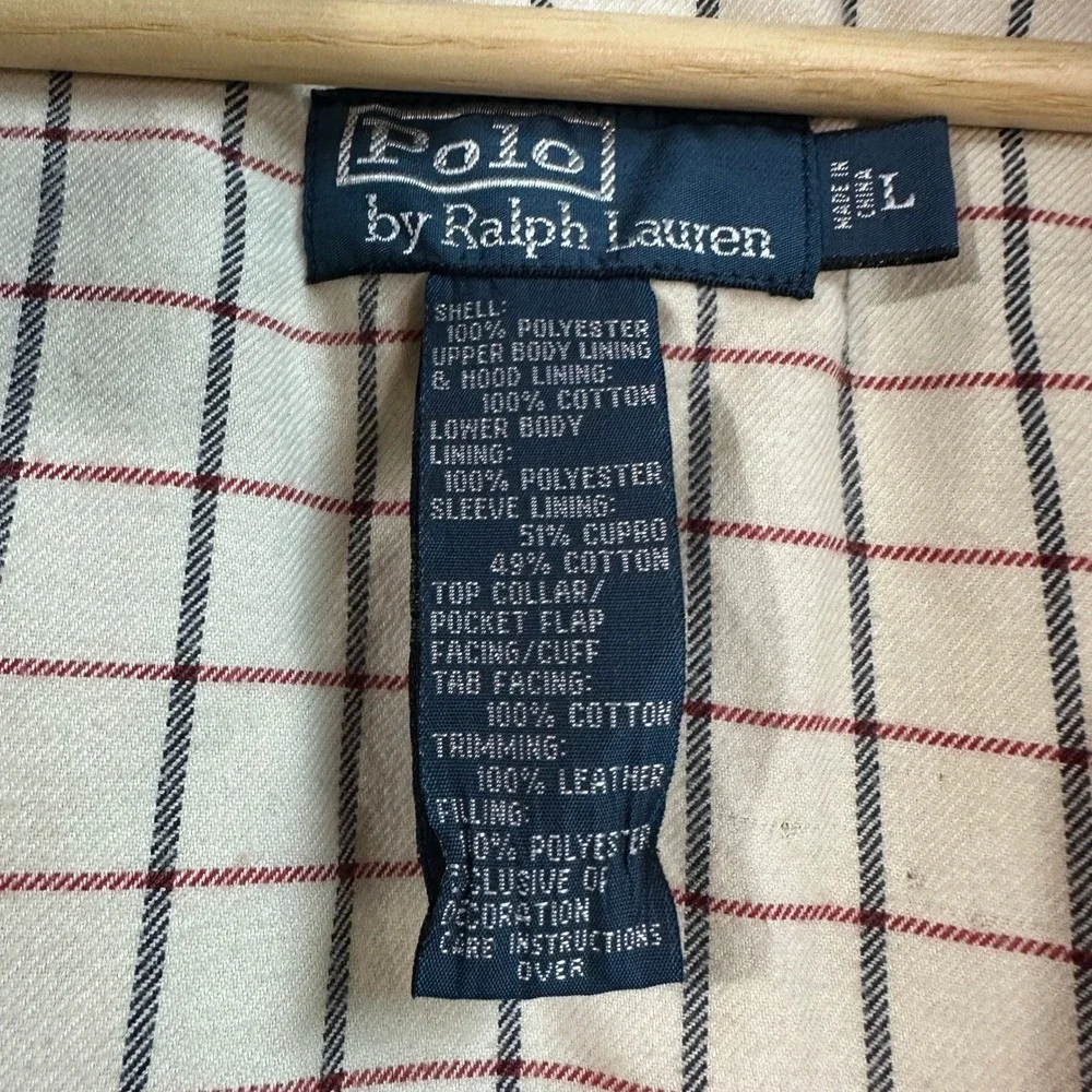 Polo Ralph Lauren Mens Field Jacket Black Corduroy Collar Leather Trim Vtg Large